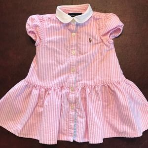 Ralph Lauren Pink Striped Ruffled Dress 12M